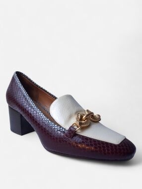 TORY BURCH Equestrian Block Heel Loafers Horsebit Pumps Snake Croc Academia 8.5